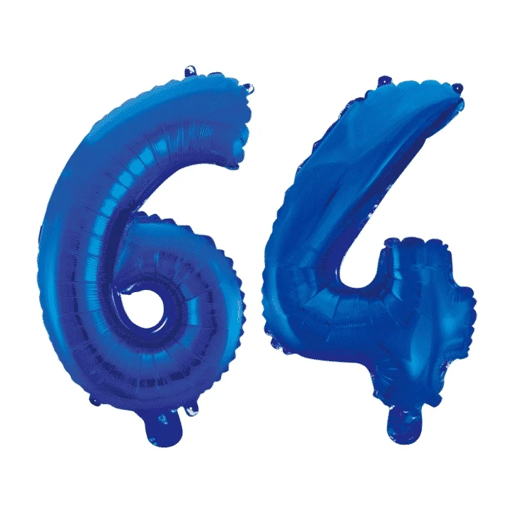 Folieballon 64 jaar blauw 86cm