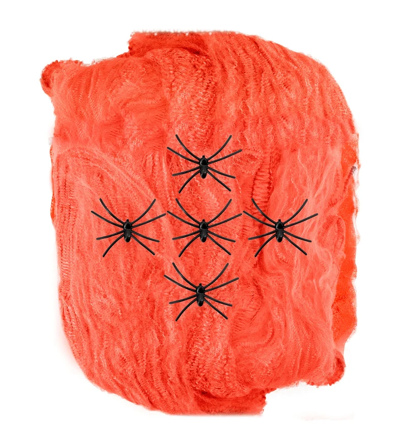 Spinnenweb oranje 100 gram met 5 spinnen