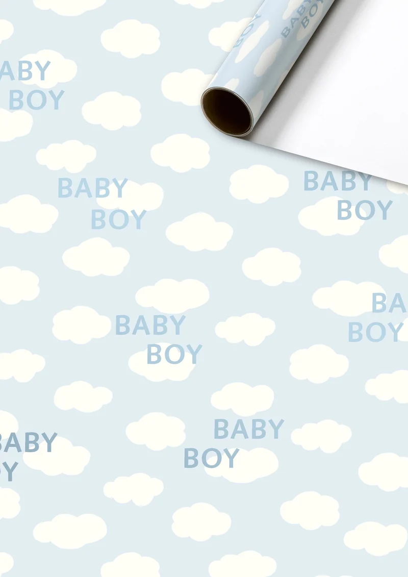 Rol inpakpapier Baby Boy wolkjes