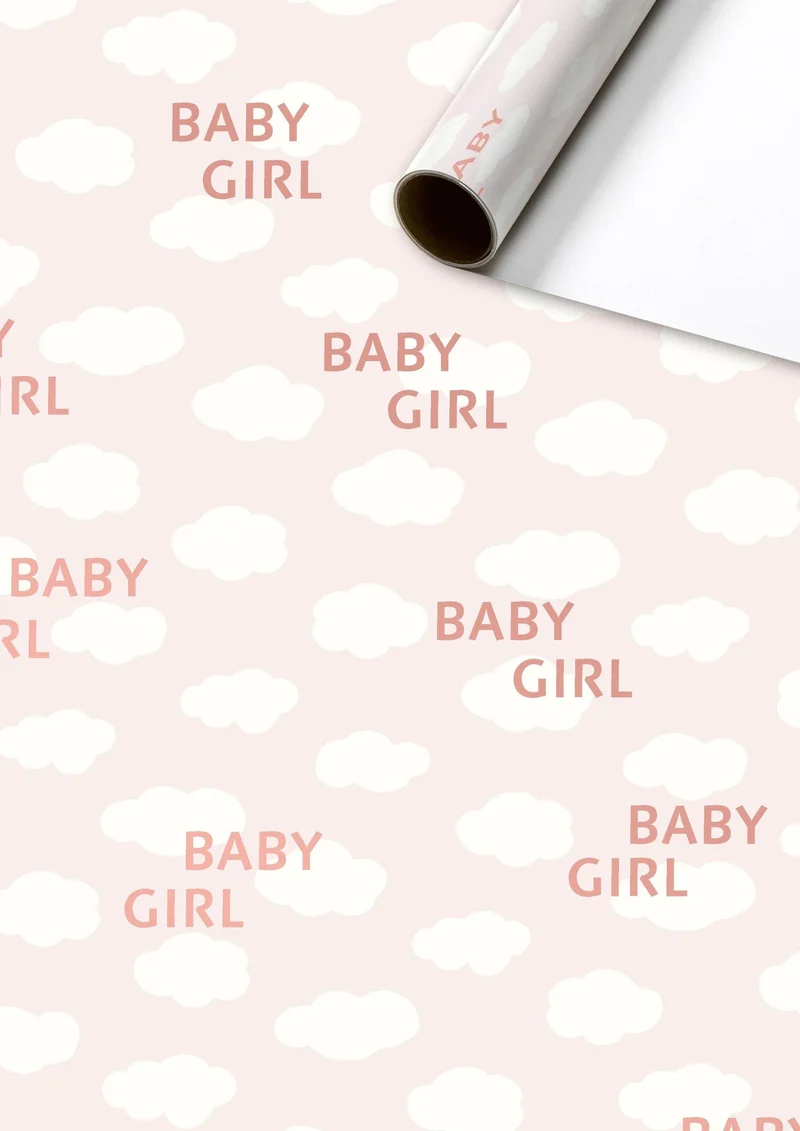 Rol inpakpapier Baby Girl wolkjes
