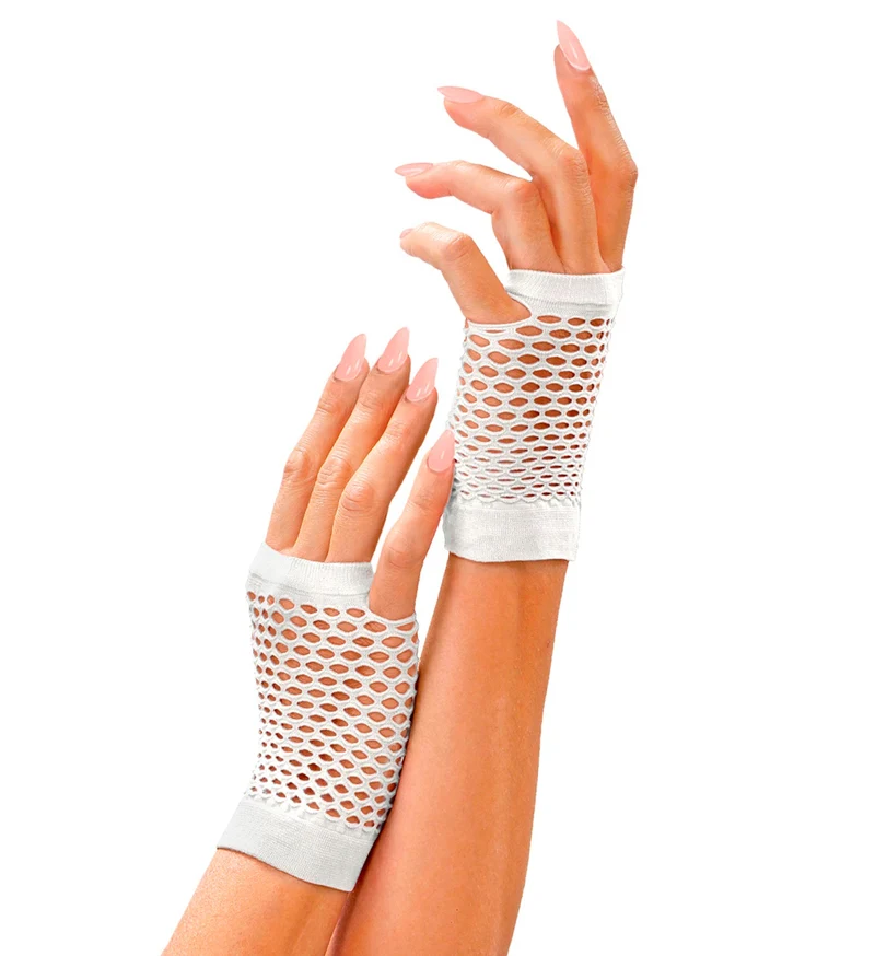 Vingerloze witte visnet handschoenen kort