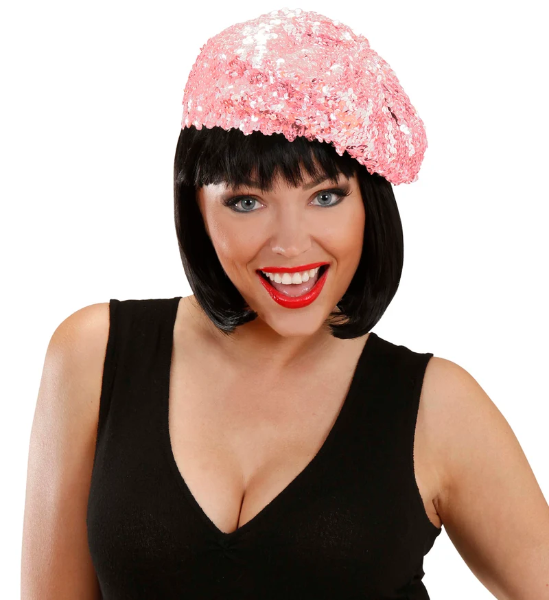Roze baret pailletten glitter muts