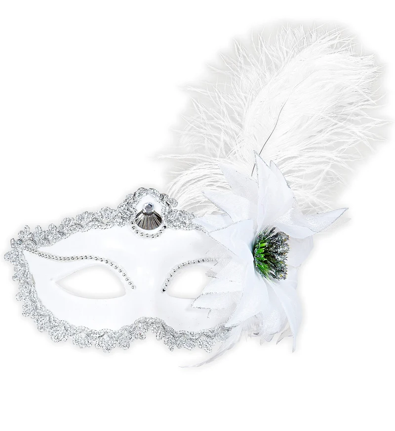 Oogmasker wit met veer