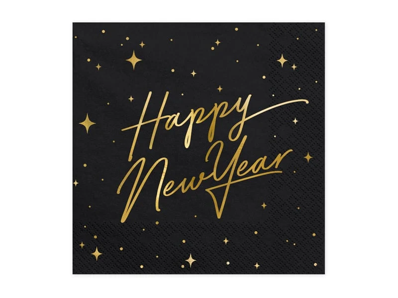 Happy New Year Servetten zwart/goud 20st