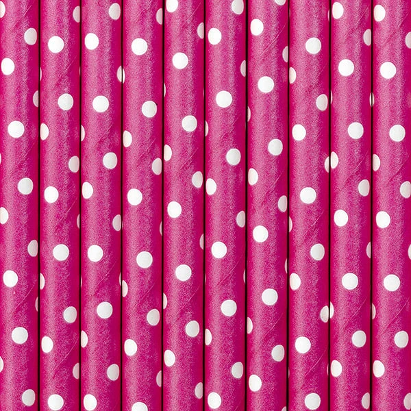 Papieren Rietjes Donker Roze Met Witte Stippen (10st)