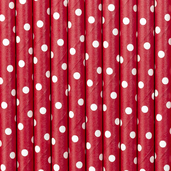 Papieren Rietjes Rood Met Witte Stippen (10st)