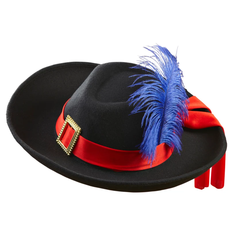 Musketiershoed met blauwe veer