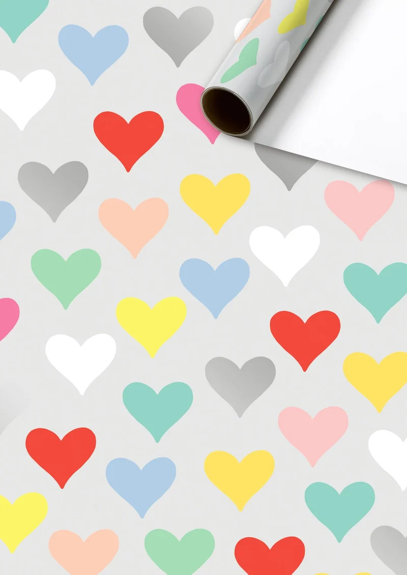 Rol Inpakpapier gekleurde hartjes