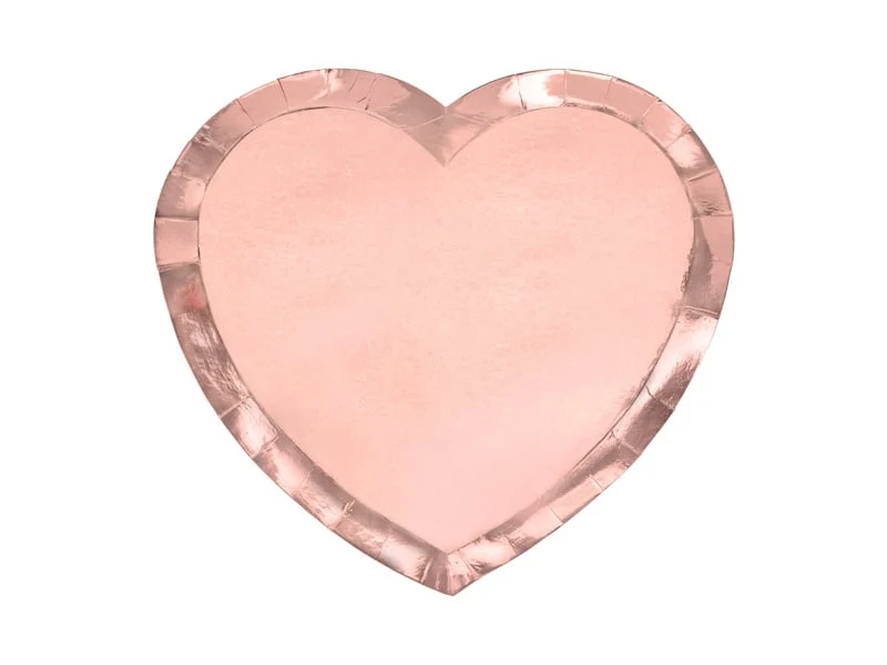 Metallic Feestbordjes Hartje Rosé goud (6st)