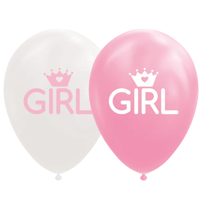 Ballonnen Geboorte Girl Roze/Wit (8st)