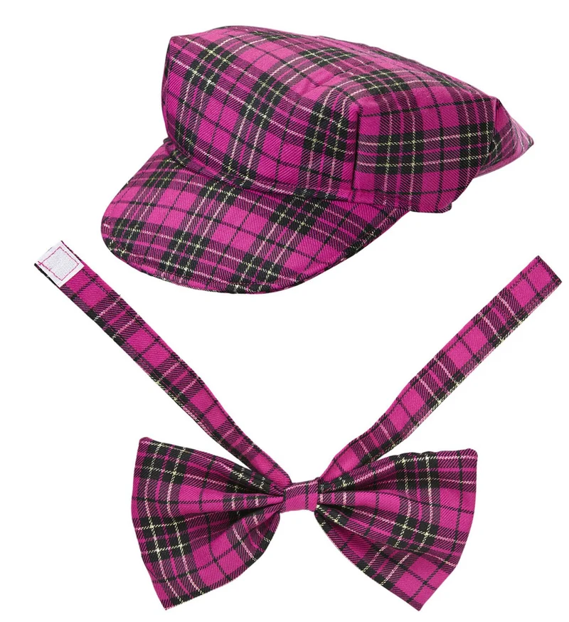 Schotse pet tartan met strik ruit roze