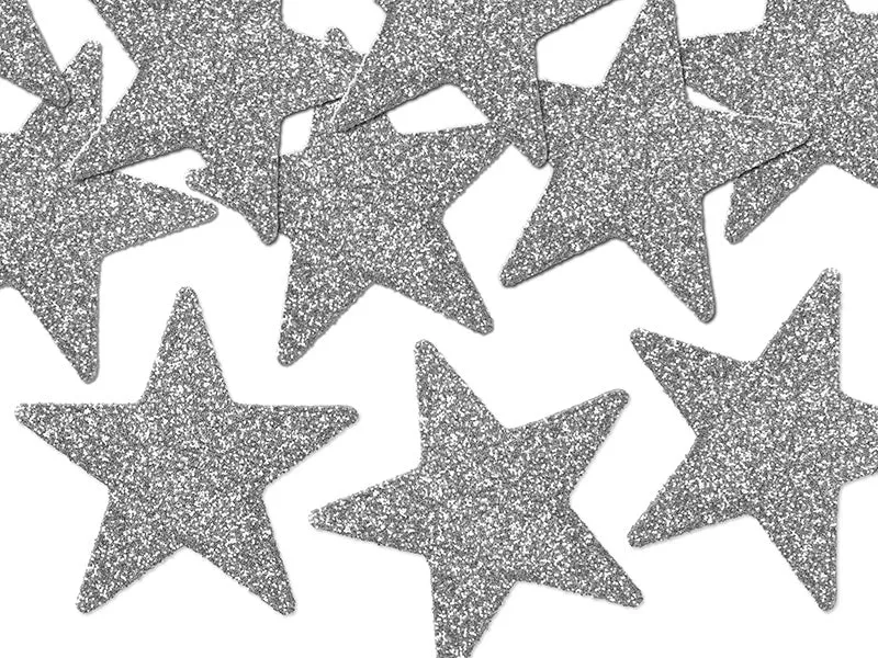 Zilveren 5cm Sterren Glitter Decoratie (8st)