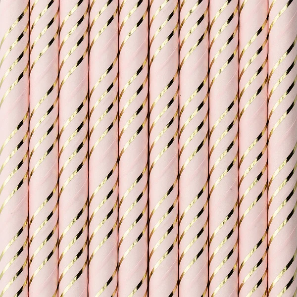 Papieren Rietjes Lichtroze/Goud (10st)