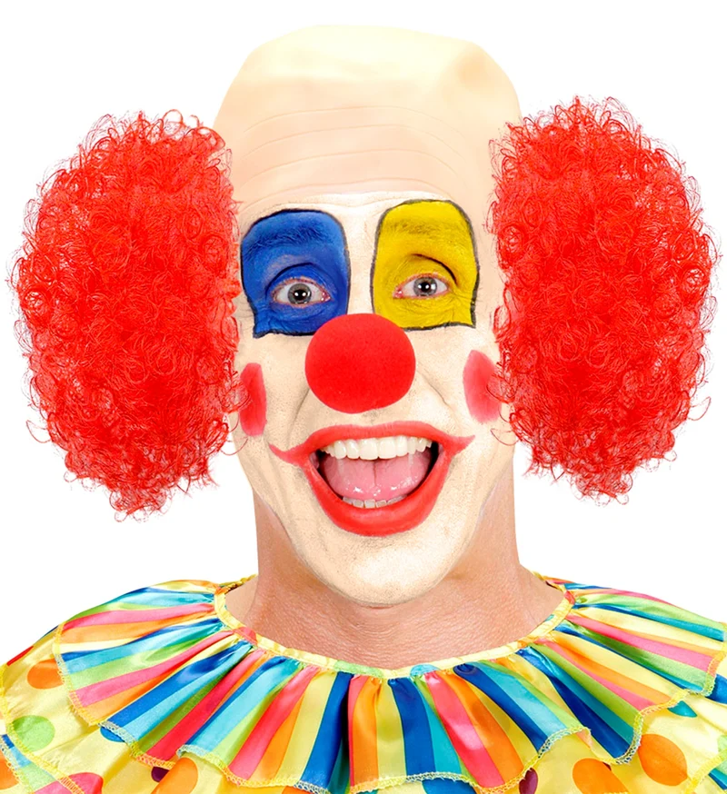 Clown pruik kaal met krul en rode neus