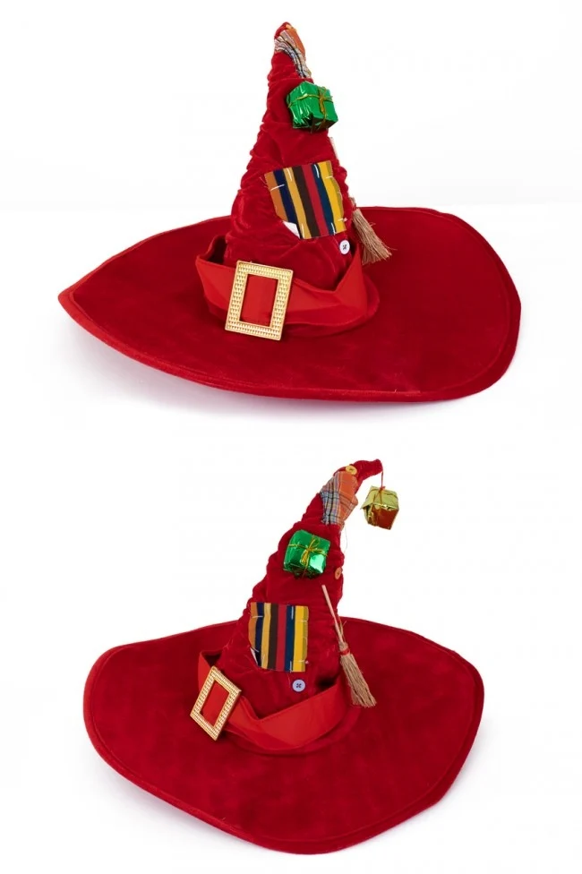 Heksenhoed luxe rood met decoratie