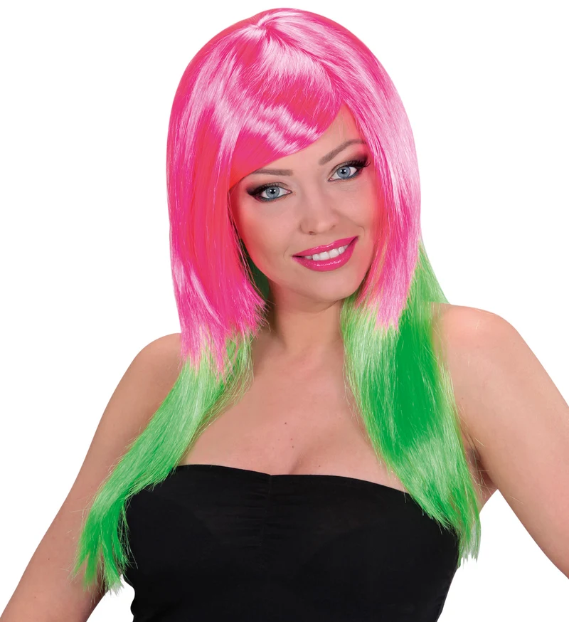 Dip dye pruik roze groen