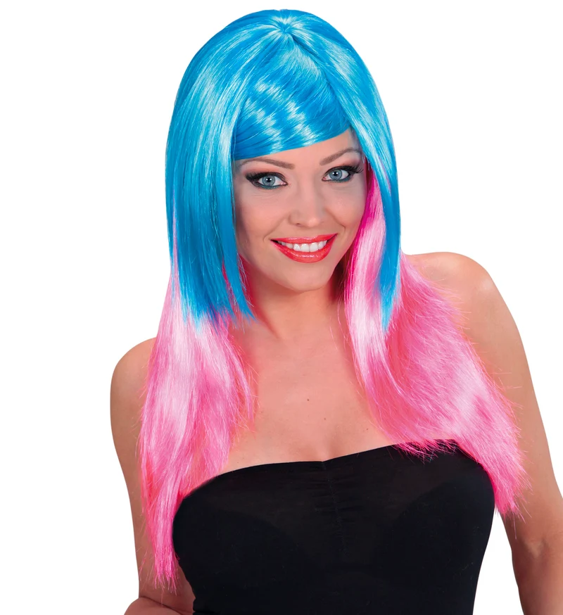 Dip dye pruik blauw roze