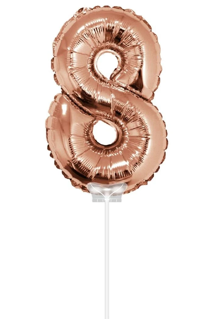 Folieballon Cijfer '8' Rose Goud 40cm met stokje