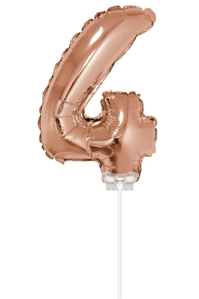 Folieballon Cijfer '4' Rose Goud 40cm met stokje