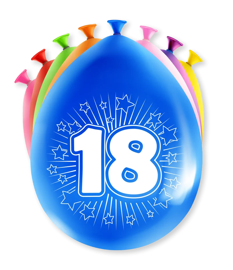 Party Ballonnen Hoera 18 Jaar (8st)