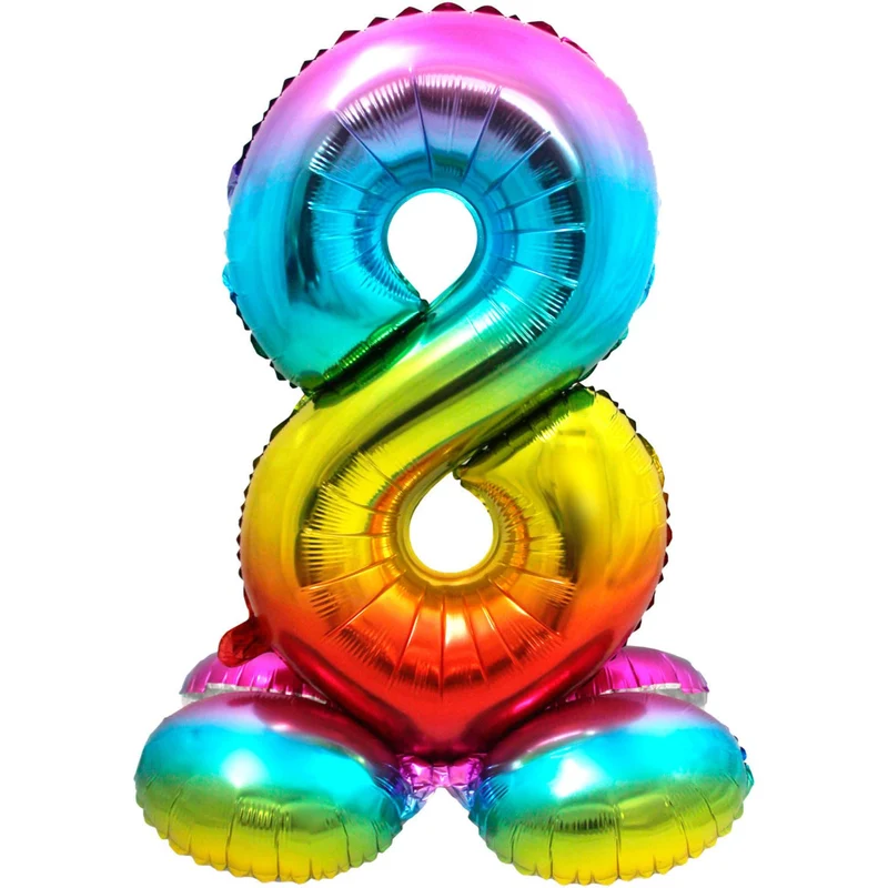 Regenboog Folieballon Cijfer 8 Op Standaard - 72cm