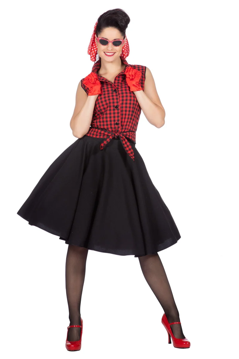 Rockabilly Kostuum Jaren 50 Rizzo Rood/Zwart
