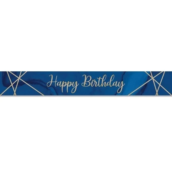Foliebanner Happy Birthday Navy Blauw/Goud (275cm)