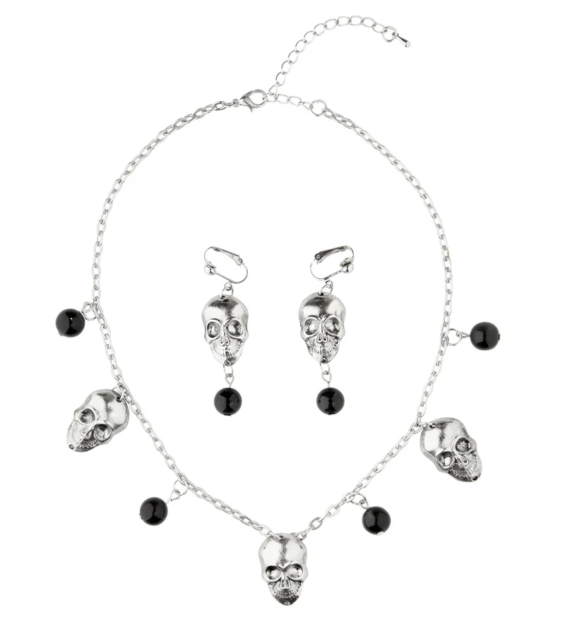 Schedel ketting met oorbellen