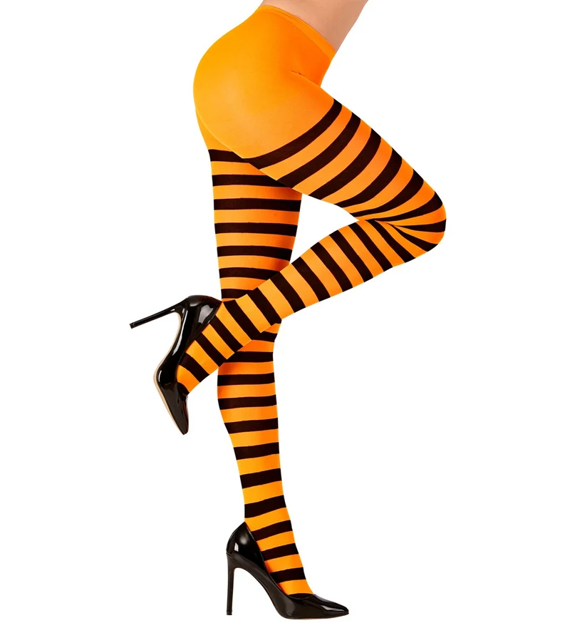 Panty oranje zwart gestreept dames