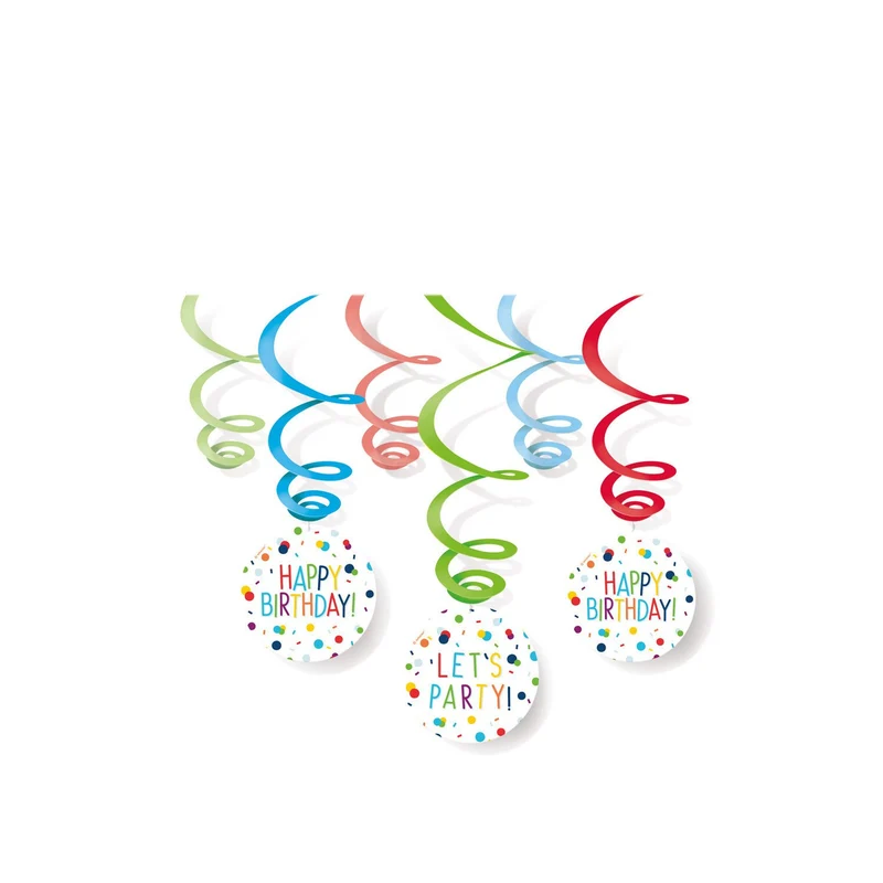 Hangdecoratie Swirls Happy Birthday Confetti (6st)