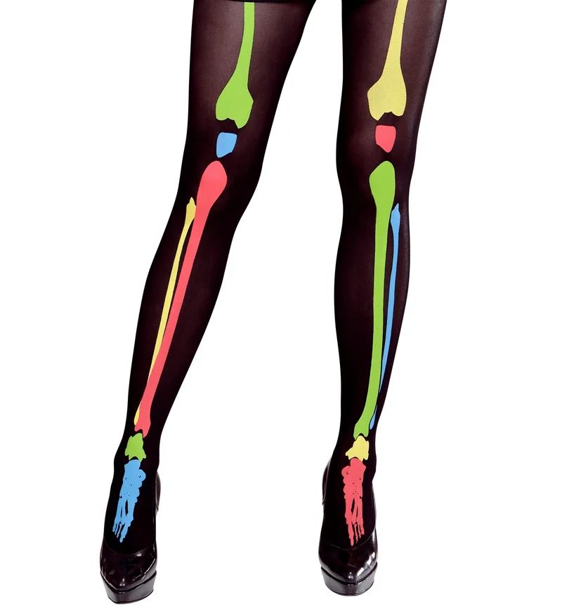 Skelet panty met botten neon