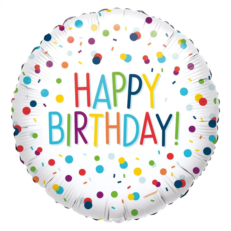 Folieballon Confetti Print Happy Birthday Wit - 45cm