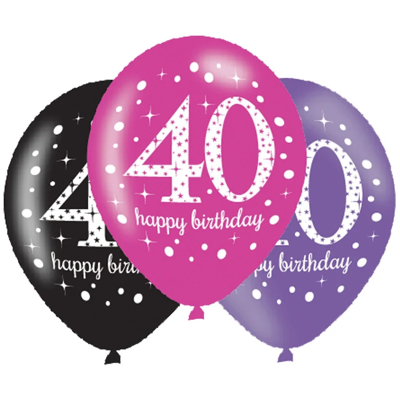 Ballonnen 40 Jaar Happy Birthday Pink, Paars En Zwart