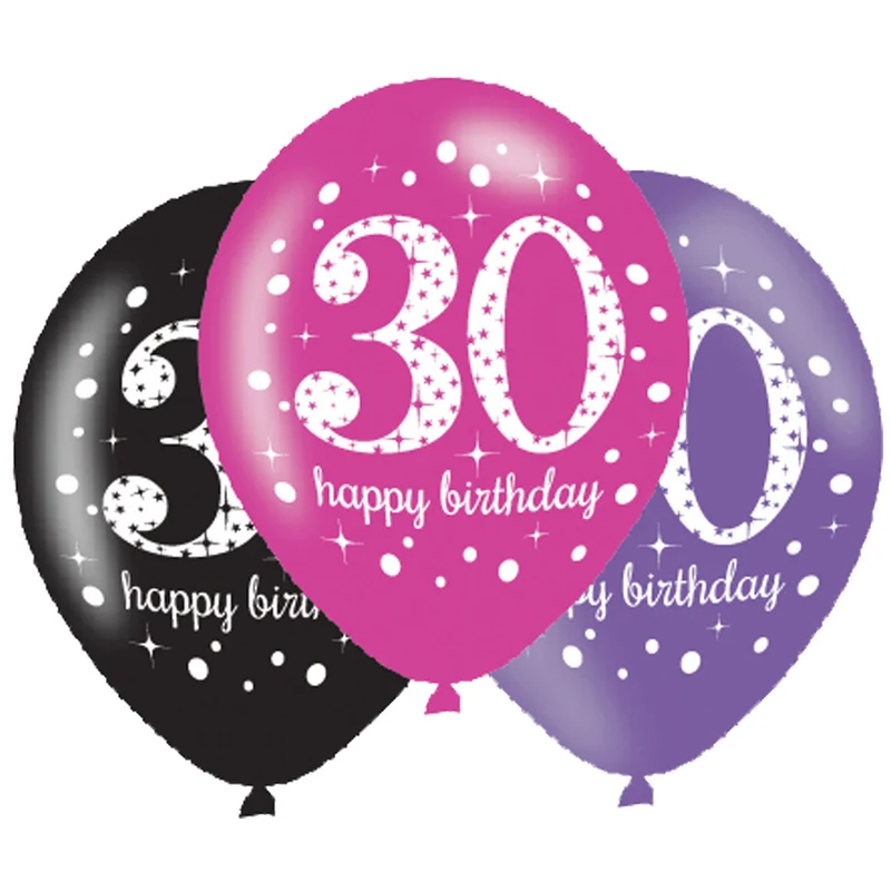 Ballonnen 30 Jaar Happy Birthday Pink, Paars En Zwart