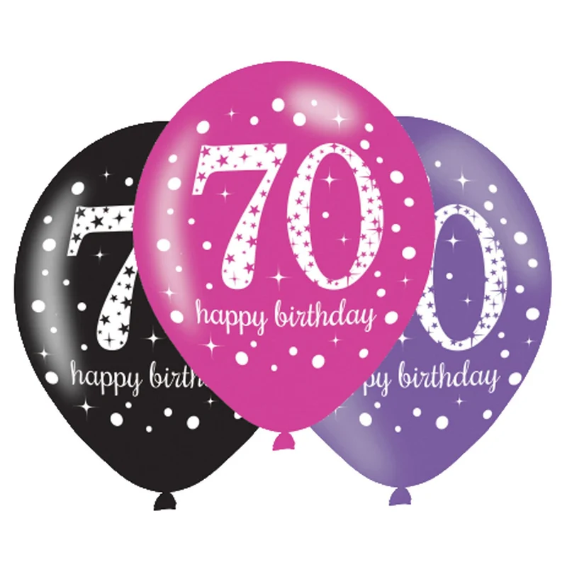 Ballonnen 70 Jaar Happy Birthday Pink, Paars En Zwart