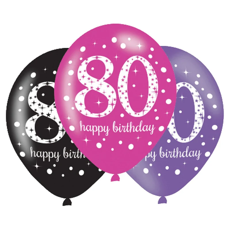 Ballonnen 80 Jaar Happy Birthday Pink, Paars En Zwart