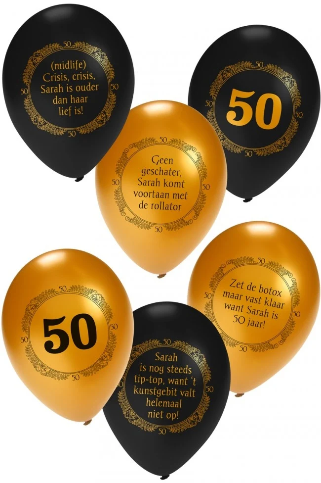 Ballonnen Sarah Zwart/Goud - 6 stuks