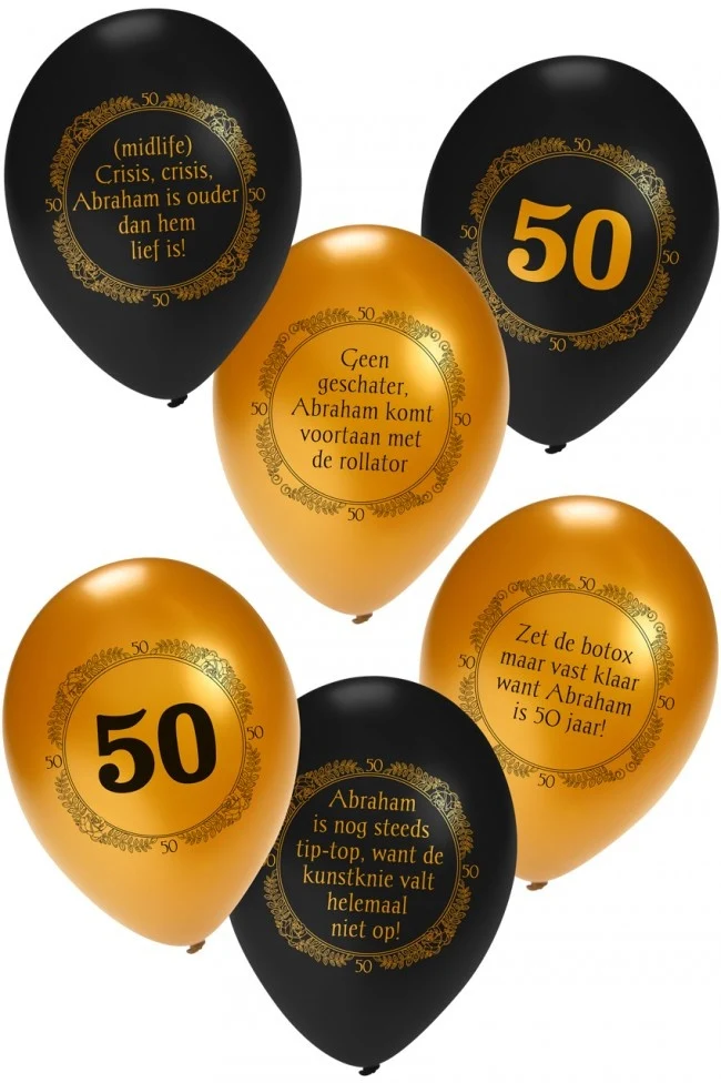 Ballonnen Abraham Zwart/Goud - 6 stuks