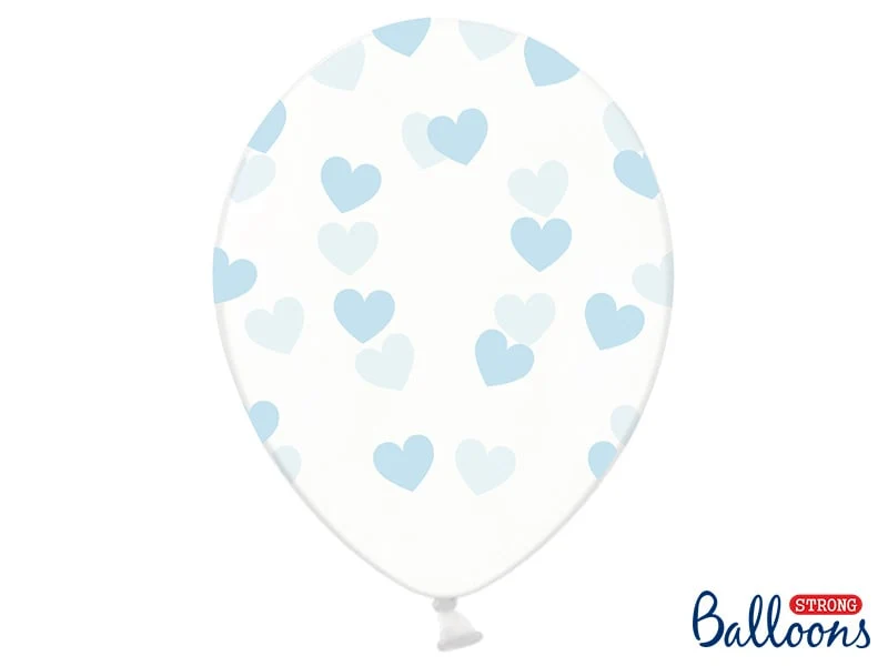 6 Transparante Ballonnen met hartjes print Sky Blue