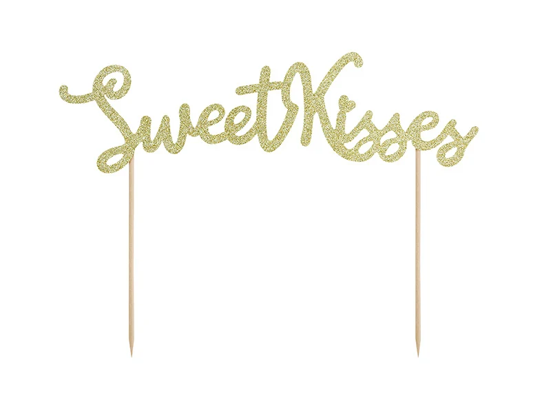 Cake Topper 'Sweet Kisses' Glitter Goud