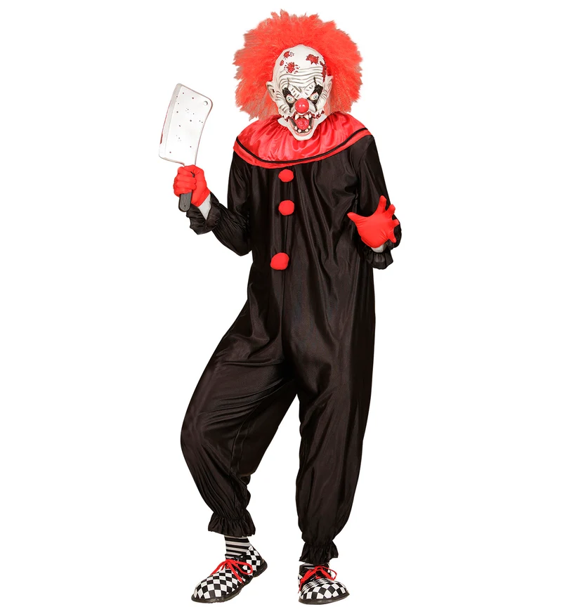 Horror killer clown kostuum heren zwart rood