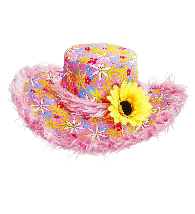 Roze hoed Ibiza met zonnebloem