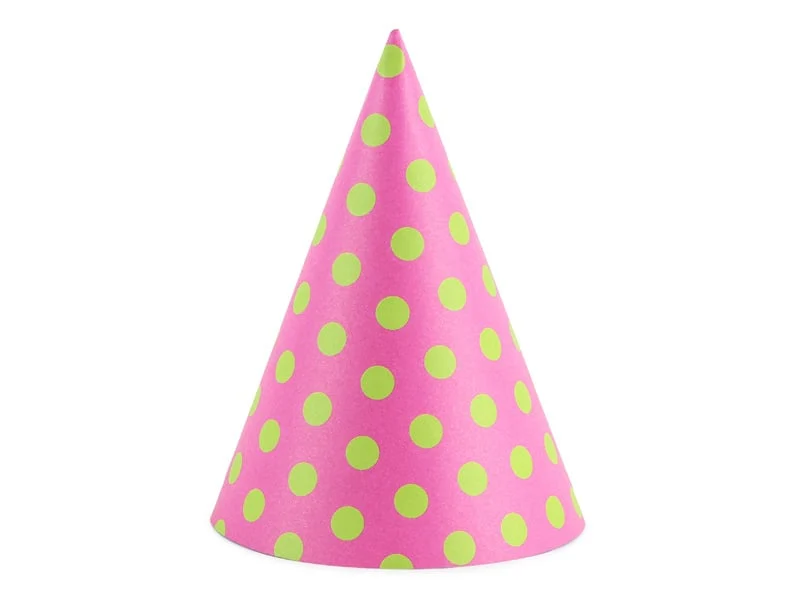 Feesthoedjes Roze Met Groene Stippen - 6 Stuks