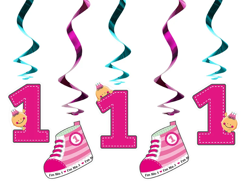Hangdecoratie 1 Jaar Roze - 5 Stuks