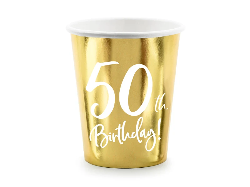 Feestbekers 50th Birthday Goud - 6 Stuks