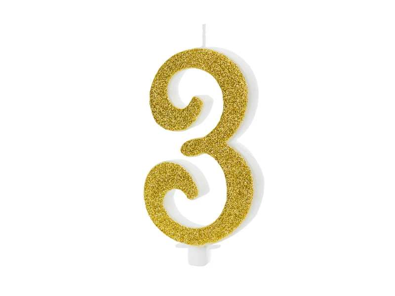 Taartkaarsje Cijfer 3 Goud