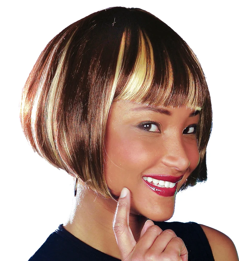 Boblijn pruik met highlights bruin blond