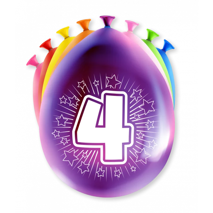 Party Ballonnen Hoera 4 Jaar - 8 Stuks
