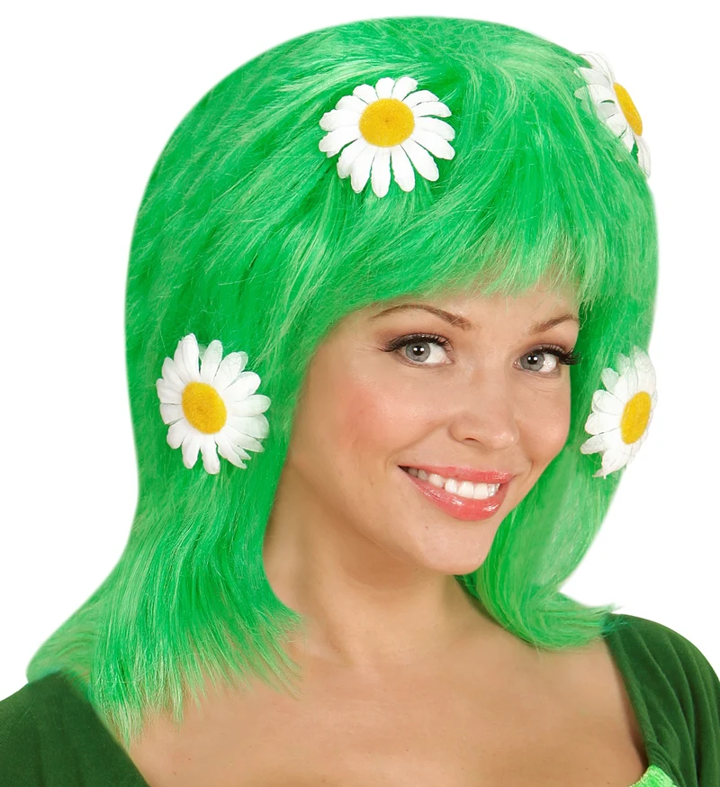Groene pruik met bloemen Moeder natuur
