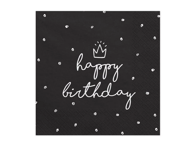 Servetten Happy birthday King Zwart/Wit - 20 Stuks